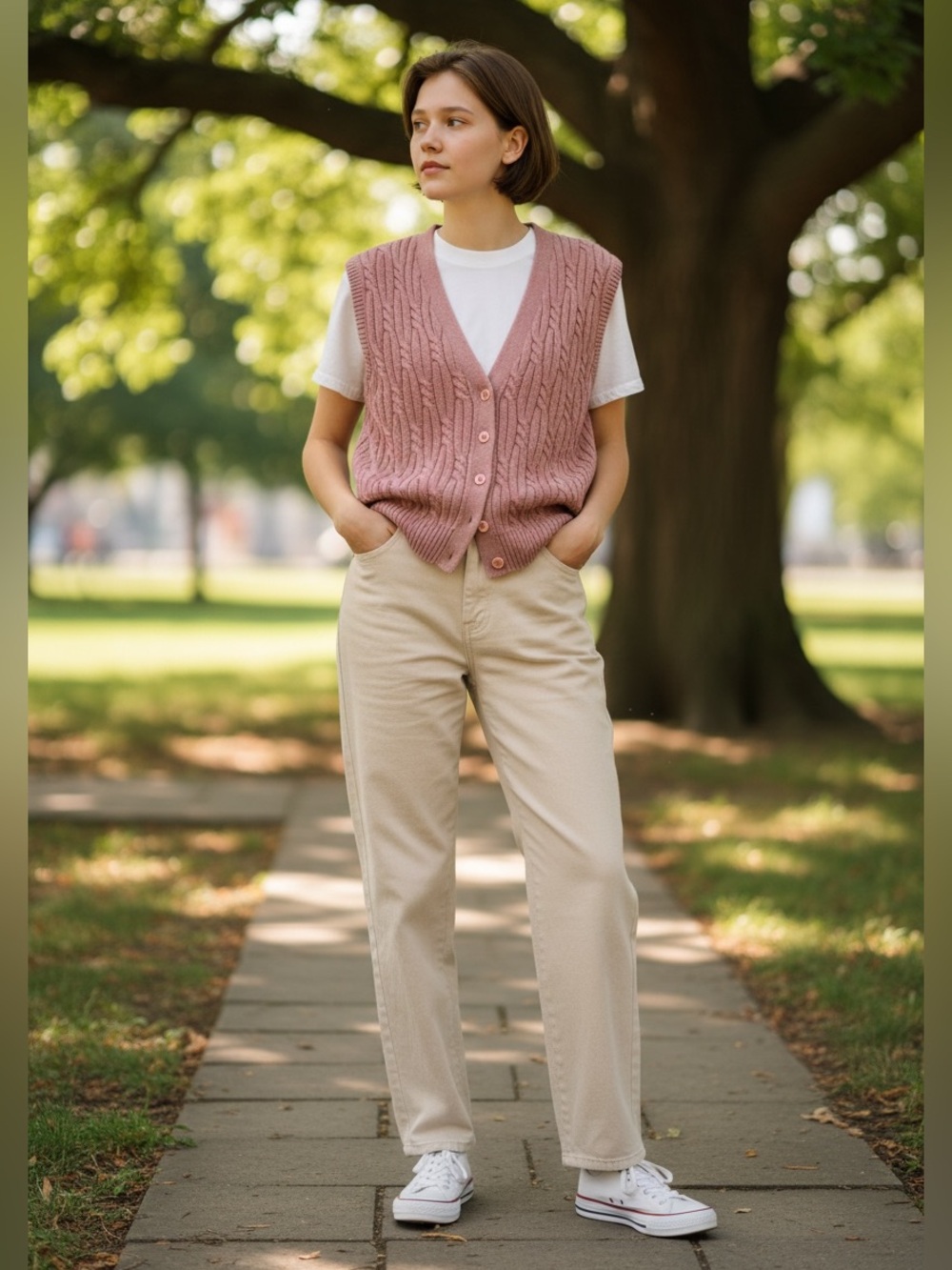 Alfred Dunner Rose Cable Knit Button-Front Sweater Vest